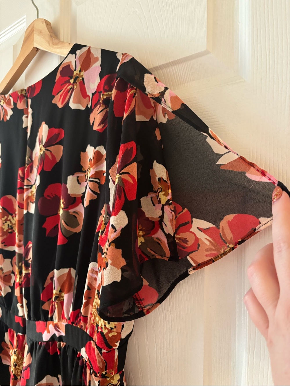 Madewell Black Floral Mini Dress with Red and Pink Blossoms - Picture 6 of 7